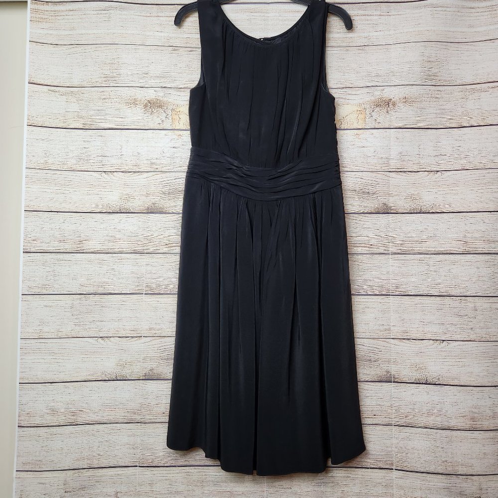 Boden Womens Dress Size 4R Black A Line Button Up Sleeveless Lined Pleats Ruched